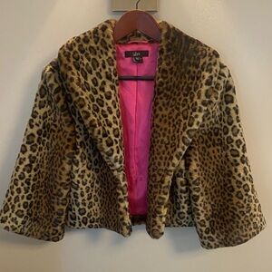 Luii Leopard Print Faux Fur Jacket with Hot Pink Lining